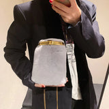 Plush Shoulder Bag for Women Casual Chain Bucket Crossbody Bags