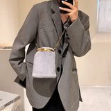 Plush Shoulder Bag for Women Casual Chain Bucket Crossbody Bags