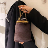 Plush Shoulder Bag for Women Casual Chain Bucket Crossbody Bags
