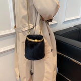 Plush Shoulder Bag for Women Casual Chain Bucket Crossbody Bags