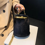 Plush Shoulder Bag for Women Casual Chain Bucket Crossbody Bags