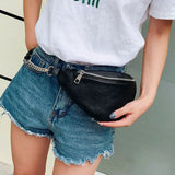 Casual Chain Lychee Leather Fanny Pack Waist Bag Waterproof Antitheft Women Band