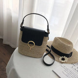 Straw Bucket Bag Women Summer Messenger Rattan Beach Travel Purse Shoulder