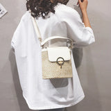 Straw Bucket Bag Women Summer Messenger Rattan Beach Travel Purse Shoulder