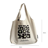 College Girls Canvas Shoulder Bag Floral Print Pocket Tote