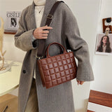Plaid Leather Ladies Handbags High Shoulder Crossbody Bags