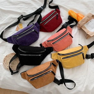 Casual Corduroy Women's Chest Bag Zipper Messenger Waist Bag