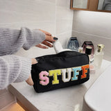 Embroidery Letter Patch Makeup Bag Zipper Storage Organizer
