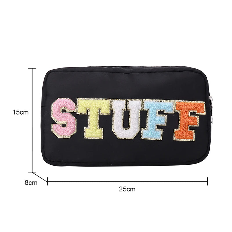 Embroidery Letter Patch Makeup Bag Zipper Storage Organizer