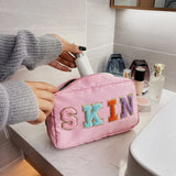 Embroidery Letter Patch Makeup Bag Zipper Storage Organizer