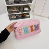 Embroidery Letter Patch Makeup Bag Zipper Storage Organizer