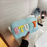 Embroidery Letter Patch Makeup Bag Zipper Storage Organizer
