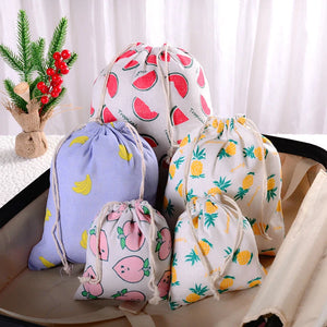 Cotton Fruit Pattern Drawstring Bag Makeup Organizer