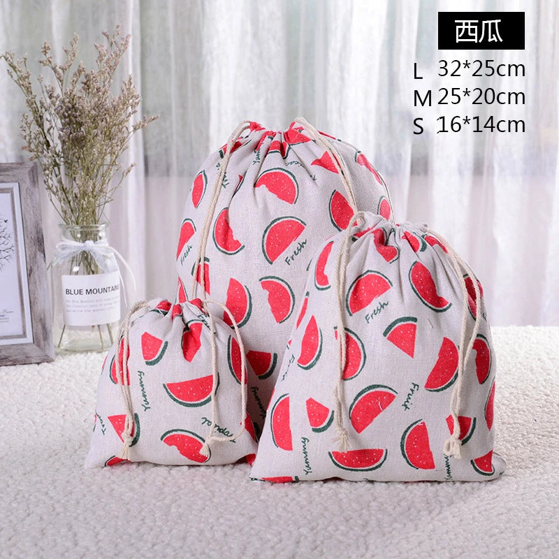 Cotton Fruit Pattern Drawstring Bag Makeup Organizer