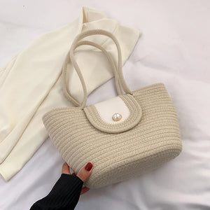 Casual Cotton Rope Woven Shoulder Bags for Women Large Capacity Braid Totes