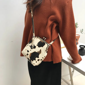 Casual Cow Pattern Clip Women Handbags Crossbody Bags Shoulder Messenger Purse