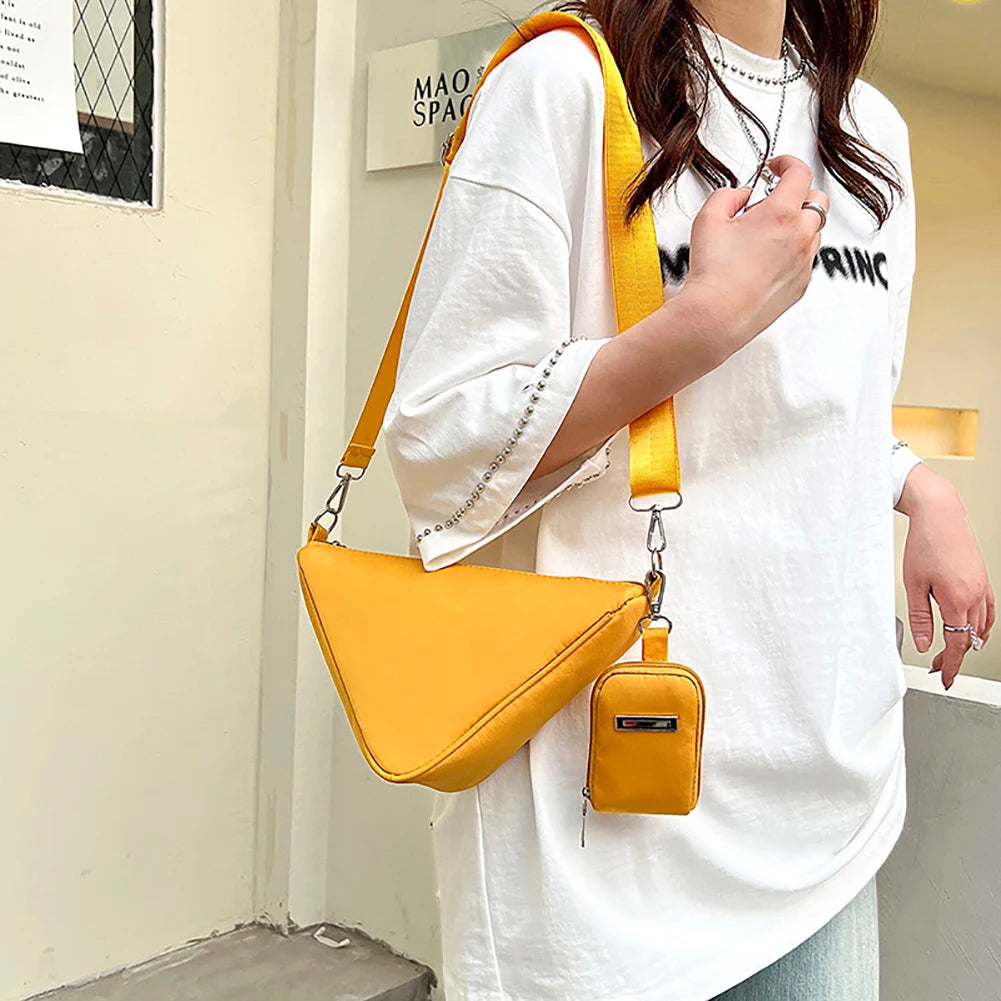 Casual Shoulder Triangle Bag Solid Nylon Women Handbags