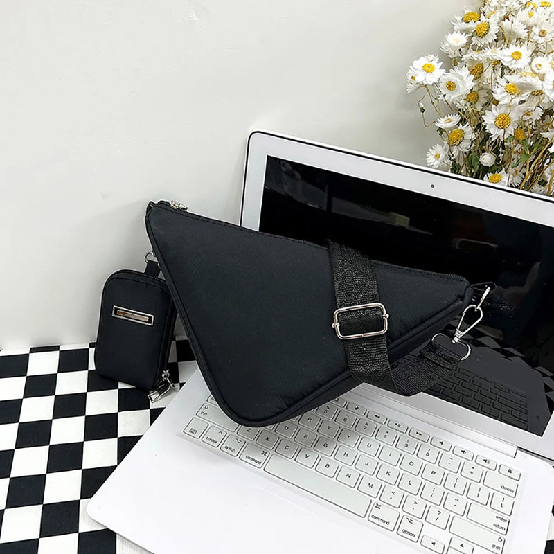 Casual Shoulder Triangle Bag Solid Nylon Women Handbags