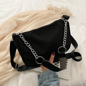 Casual Crossbody Bag for Women Metal Chain Handbag Nylon Shoulder Bags