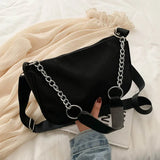 Casual Crossbody Bag for Women Metal Chain Handbag Nylon Shoulder Bags