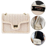 Straw Crossbody Bag Square Satchel Purse Shoulder Bag Women