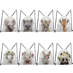 Animal ID Drawstring Backpacks for Students Portable Gift Bag