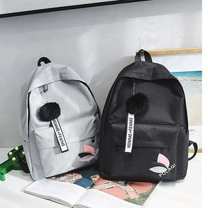 Casual Daypack Backpack Pompom Canvas Bookbag Anti-theft Stylish