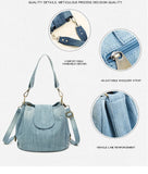 Women's Denim Bucket Bag with Multiple Pockets
