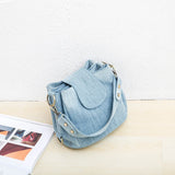 Women's Denim Bucket Bag with Multiple Pockets
