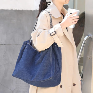 Denim Chain Shoulder Bag Large Capacity Women Tote Handbag