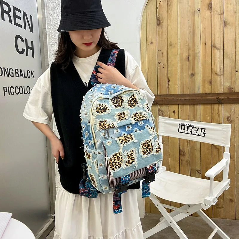 Casual Denim Women Backpack Large Capacity School Bags