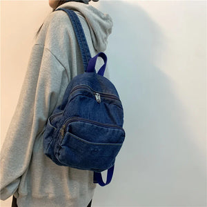 Casual Denim Women Small Backpacks Girls Schoolbag Daily Travel Bag