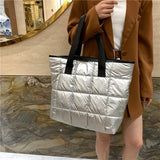 Women Shoulder Bag Quilted Bucket Tote Warm Winter Handbag