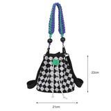 Canvas Checkerboard Drawstring Shoulder Bag for Travel Shopping