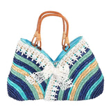 Casual Rainbow Lace Bow Straw Bag