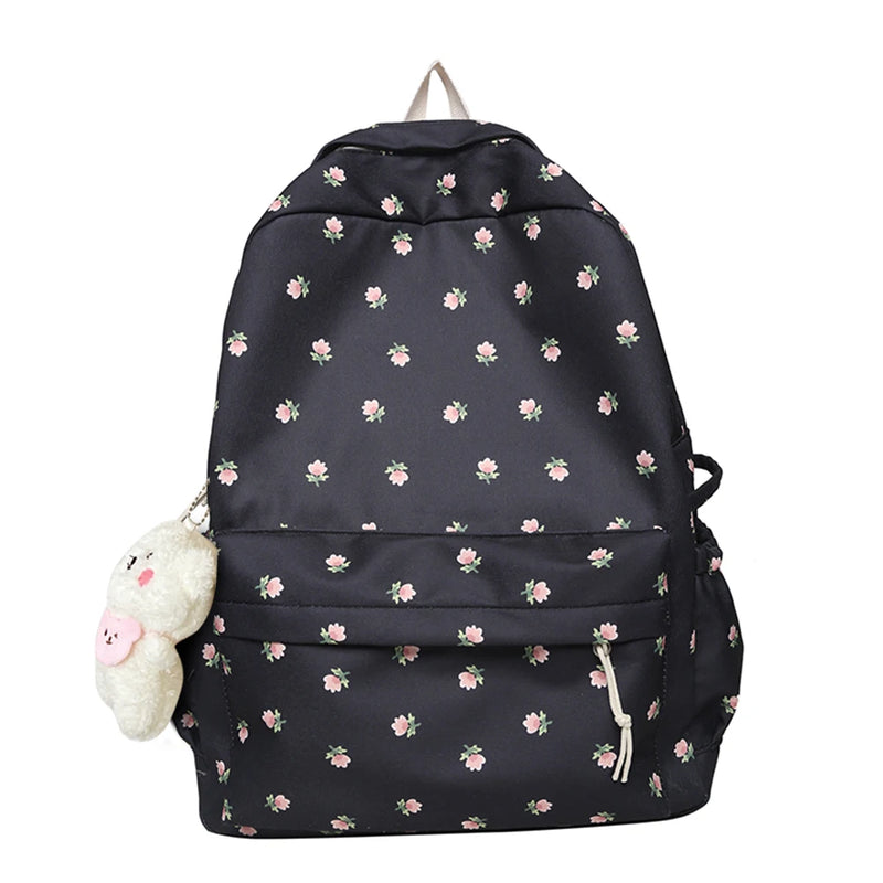 Casual Floral Print Backpack Large Capacity Nylon School Bags College Schoolbag