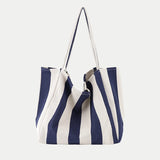 Casual Striped Canvas Handbag Totes Large Capacity Shoulder Bags for Women