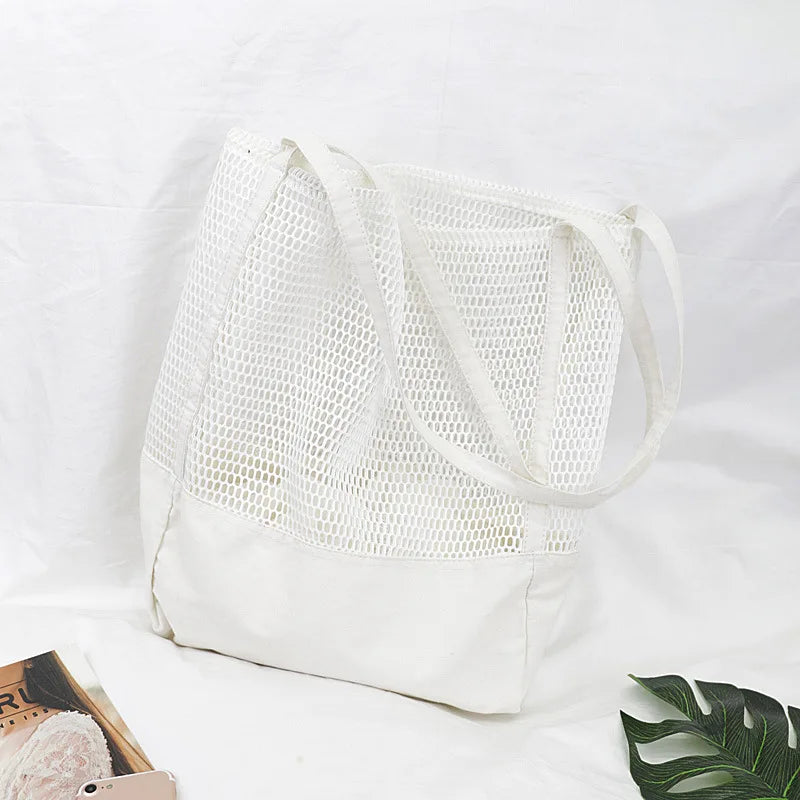 Casual Hollow Out Canvas Shoulder Bag Large Capacity Handbag