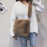 Faux Fur Women's Shoulder Bag Plush Handbag Bucket Sling Messenger