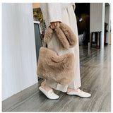 Faux Fur Women's Shoulder Bag Plush Handbag Bucket Sling Messenger