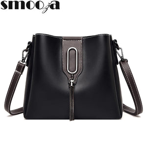 Vintage PU Leather Women Bucket Bag with Tassle Crossbody