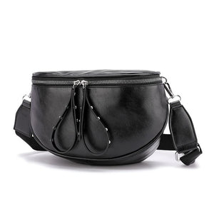 Women's PU Leather Saddle Shoulder Bag Round Shape Crossbody Bag