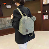 Fleece Bear Shoulder Bag Women Backpack Handbag School Travel Rucksack
