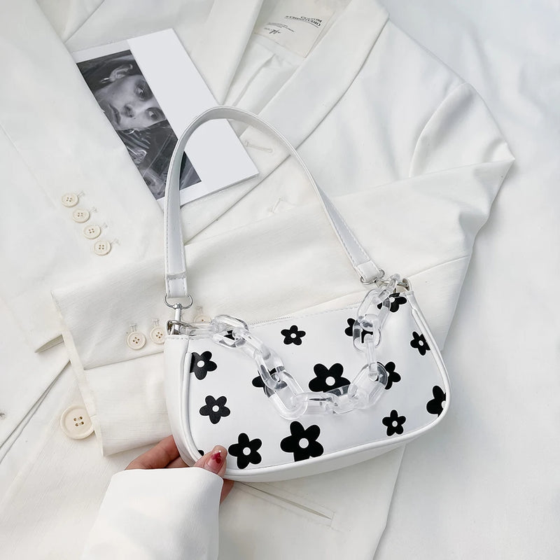 Floral Pattern Handbag Chain Shoulder Bag Top-handle Pouch