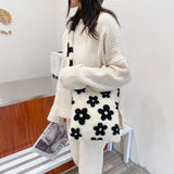 Flower Printed Crossbody Bag for Women Soft Plush Handbag Clutch Tote