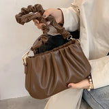 Casual Fold Cloud Shoulder Crossbody Bags Soft PU Leather Messenger Bag