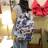 Casual Graffiti School Bags for Girls Multi-layer Pockets Nylon Knapsack