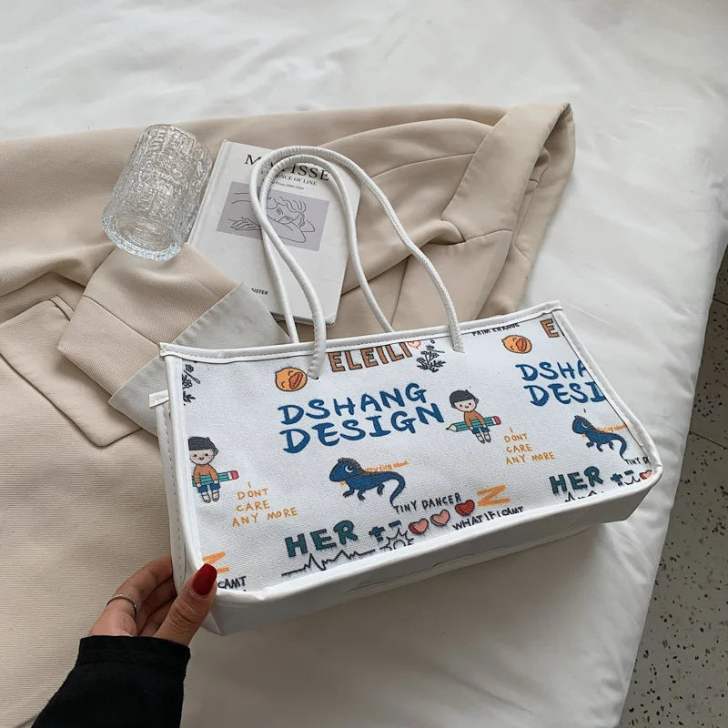 Casual Graffiti Canvas Bag Shopping Bag Reusable Grocery Tote Handbag