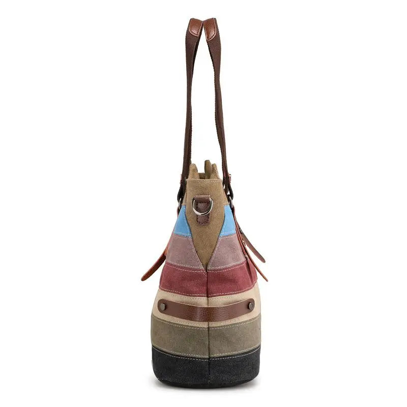 Striped Handbag Ladies Shoulder Bag Summer Vintage Cotton Tote Canvas Bag