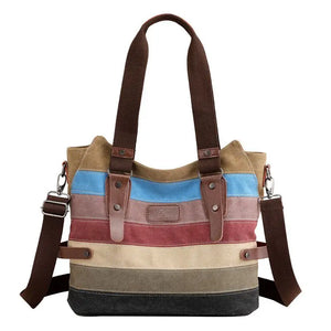 Striped Handbag Ladies Shoulder Bag Summer Vintage Cotton Tote Canvas Bag